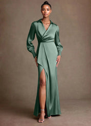 Augday Jacinta Sheath Pleated Stretch Satin Dress