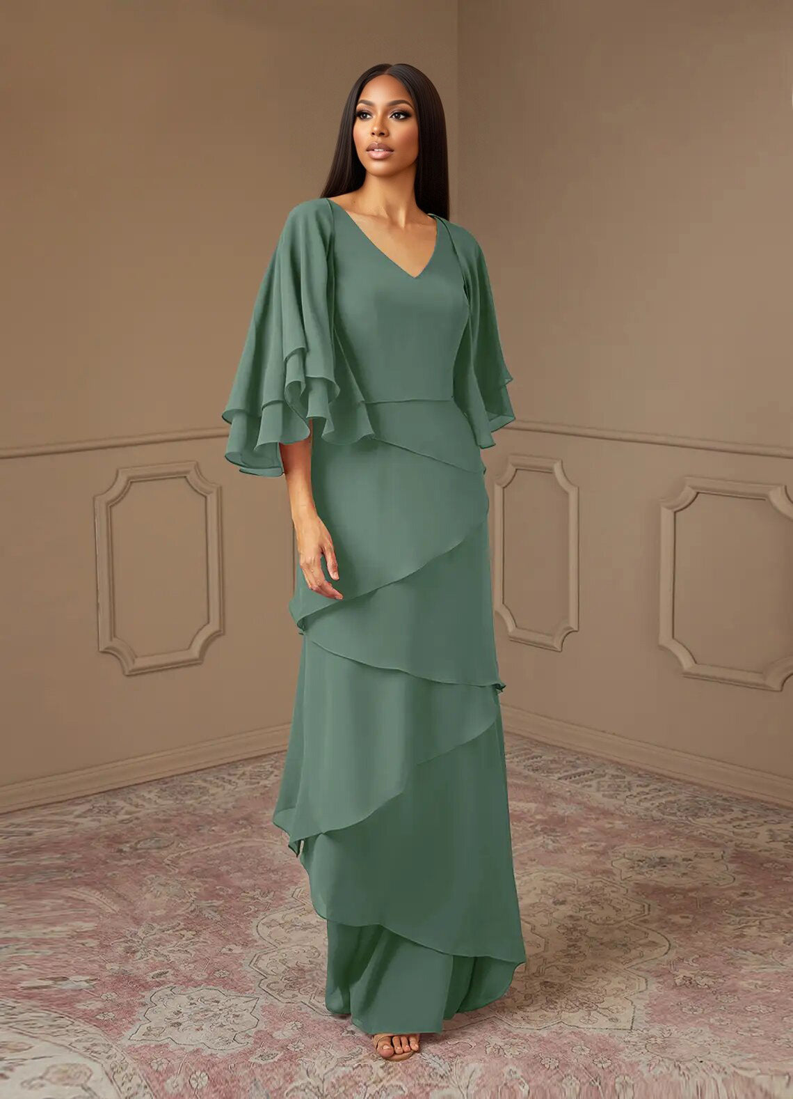 Augday OHara A-Line V-Neck Chiffon Dress