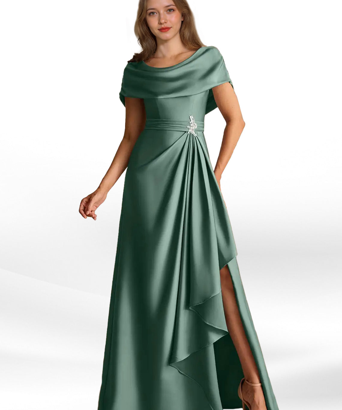 Augday Branford A-Line Pleated Stretch Satin Dress