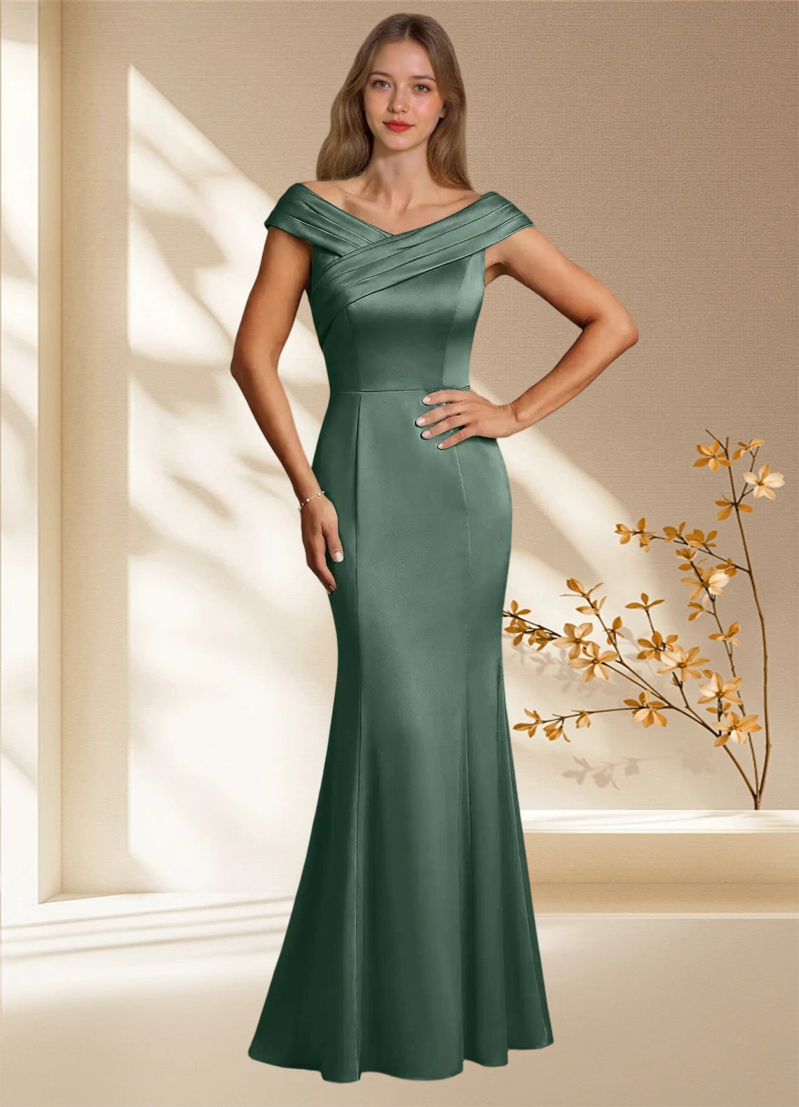 Augday Aberdeen Sheath Pleated Stretch Satin Dress