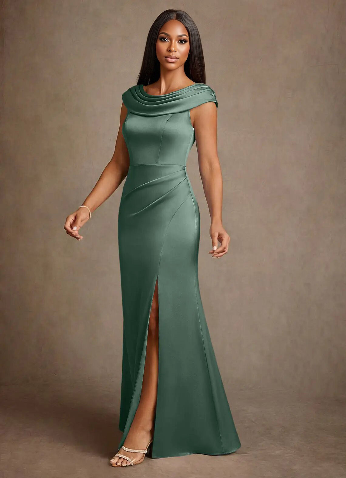 Augday Irvine A-Line Pleated Stretch Satin Dress