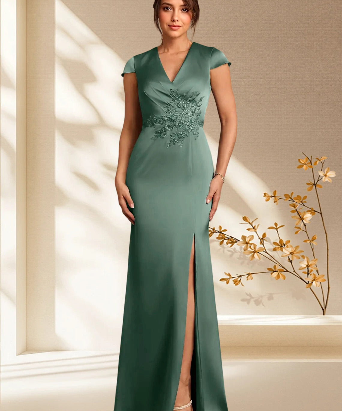 Augday Rilda Sheath Lace Stretch Satin Dress
