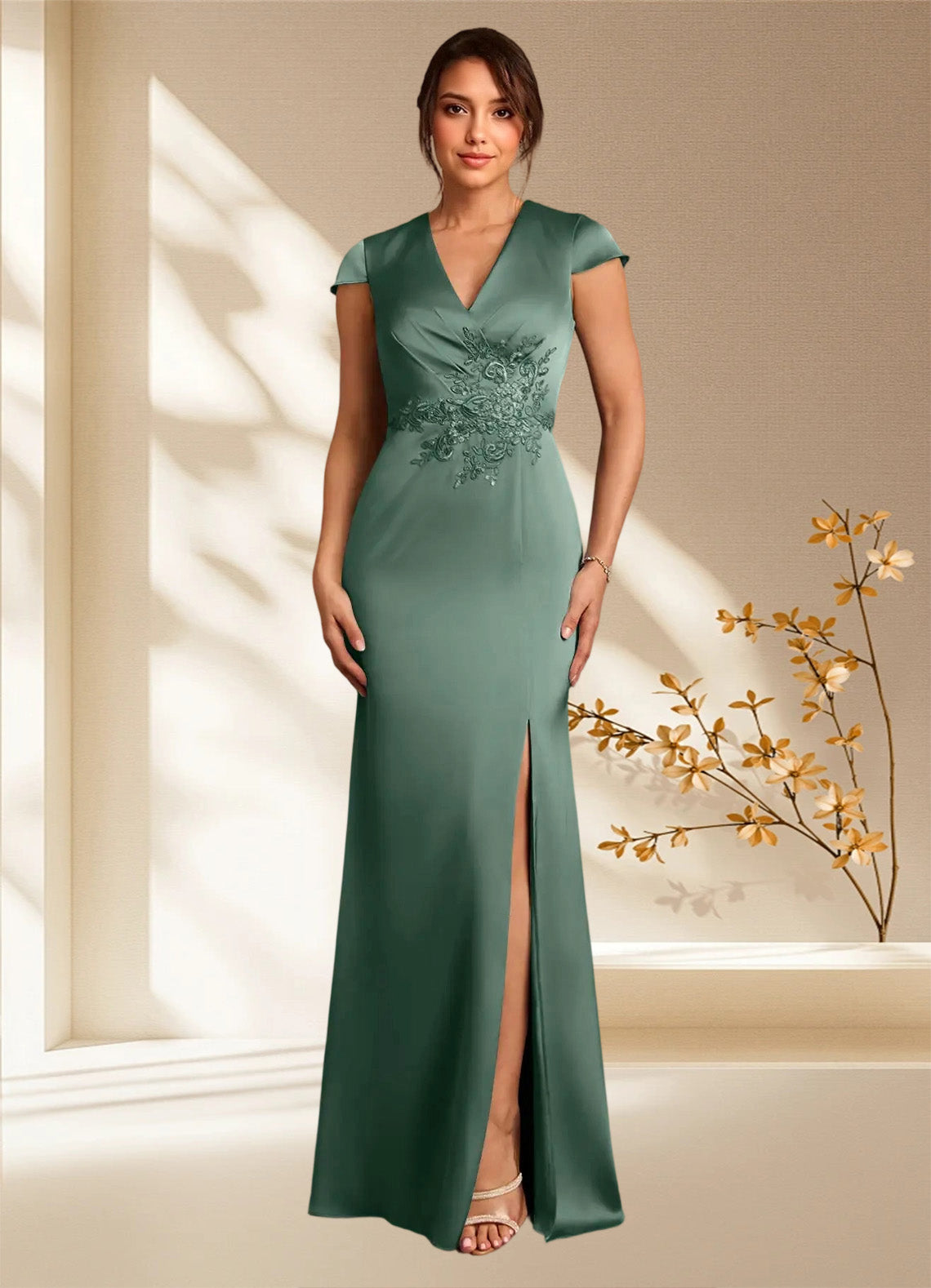 Augday Rilda Sheath Lace Stretch Satin Dress