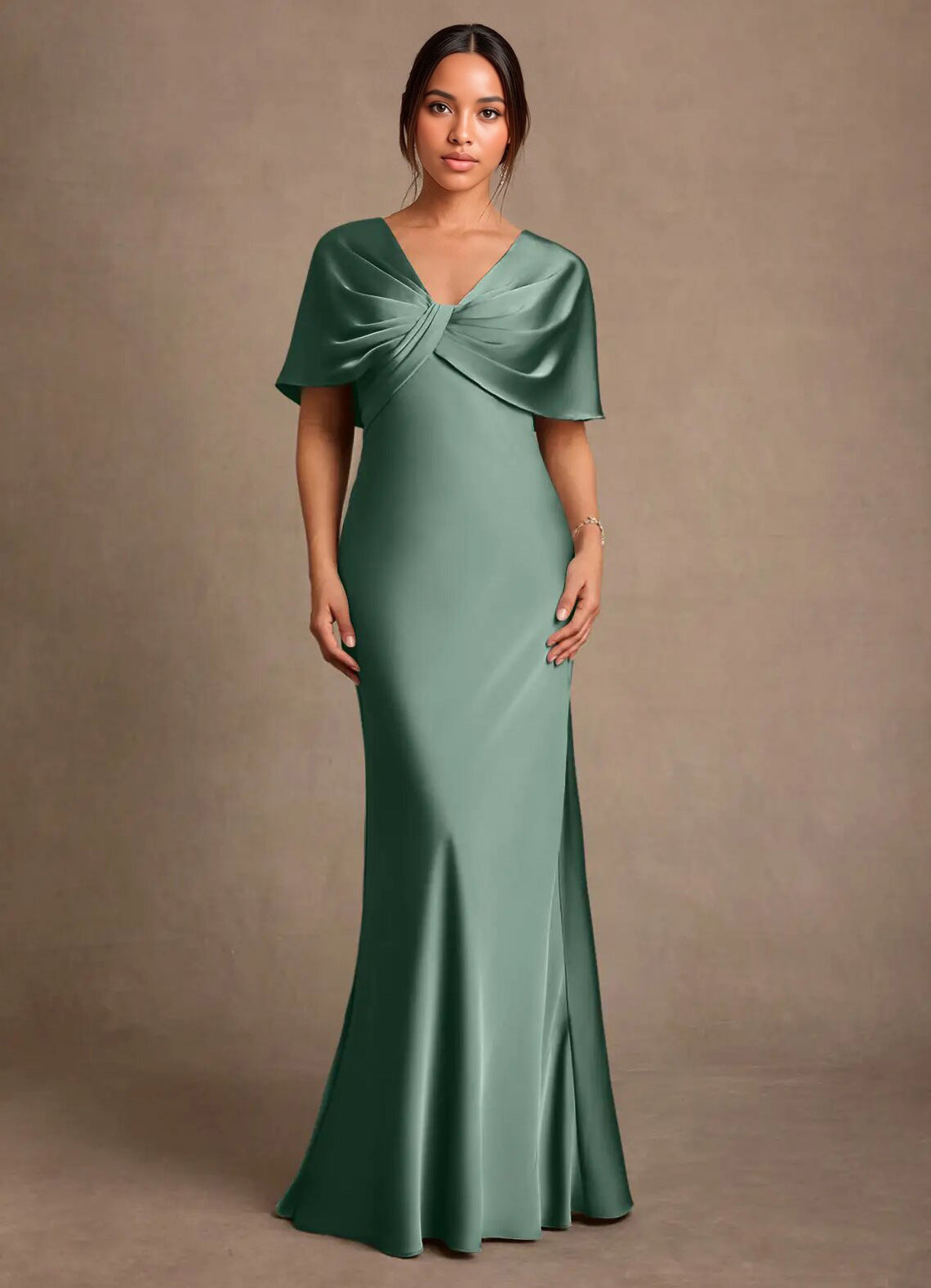 Augday Dosia Sheath Pleated Stretch Satin Dress