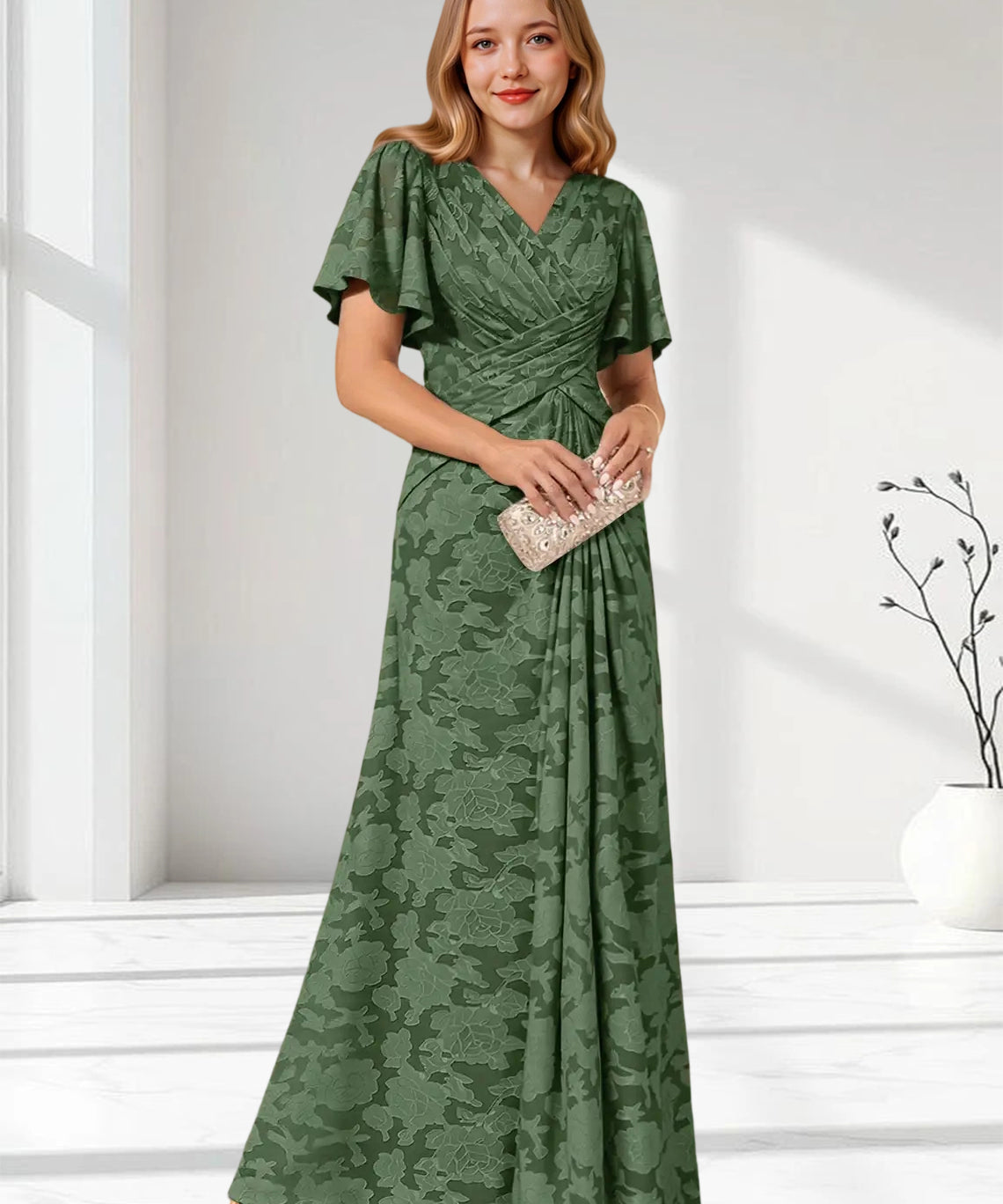 Augday Emmeline Pleated Floral Burnout Dress