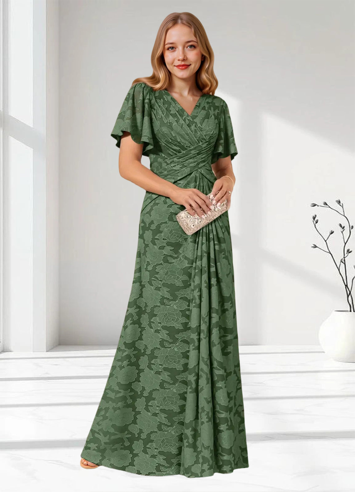 Augday Emmeline Pleated Floral Burnout Dress