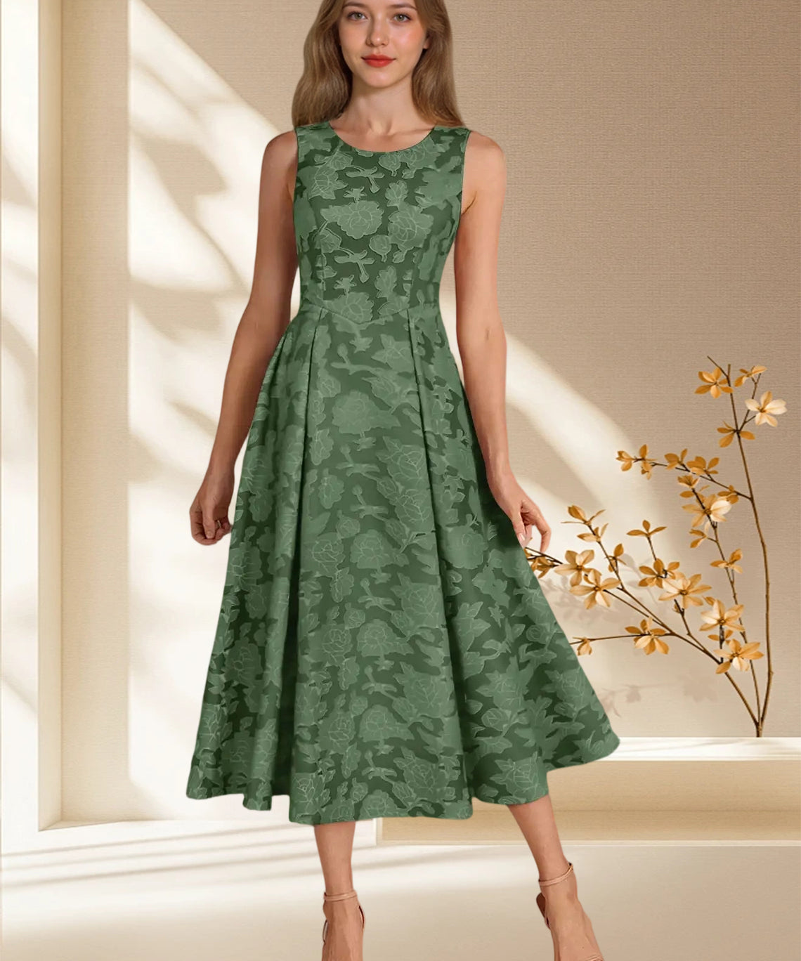 Augday Fulton A-Line Pleated Floral Burnout Dress