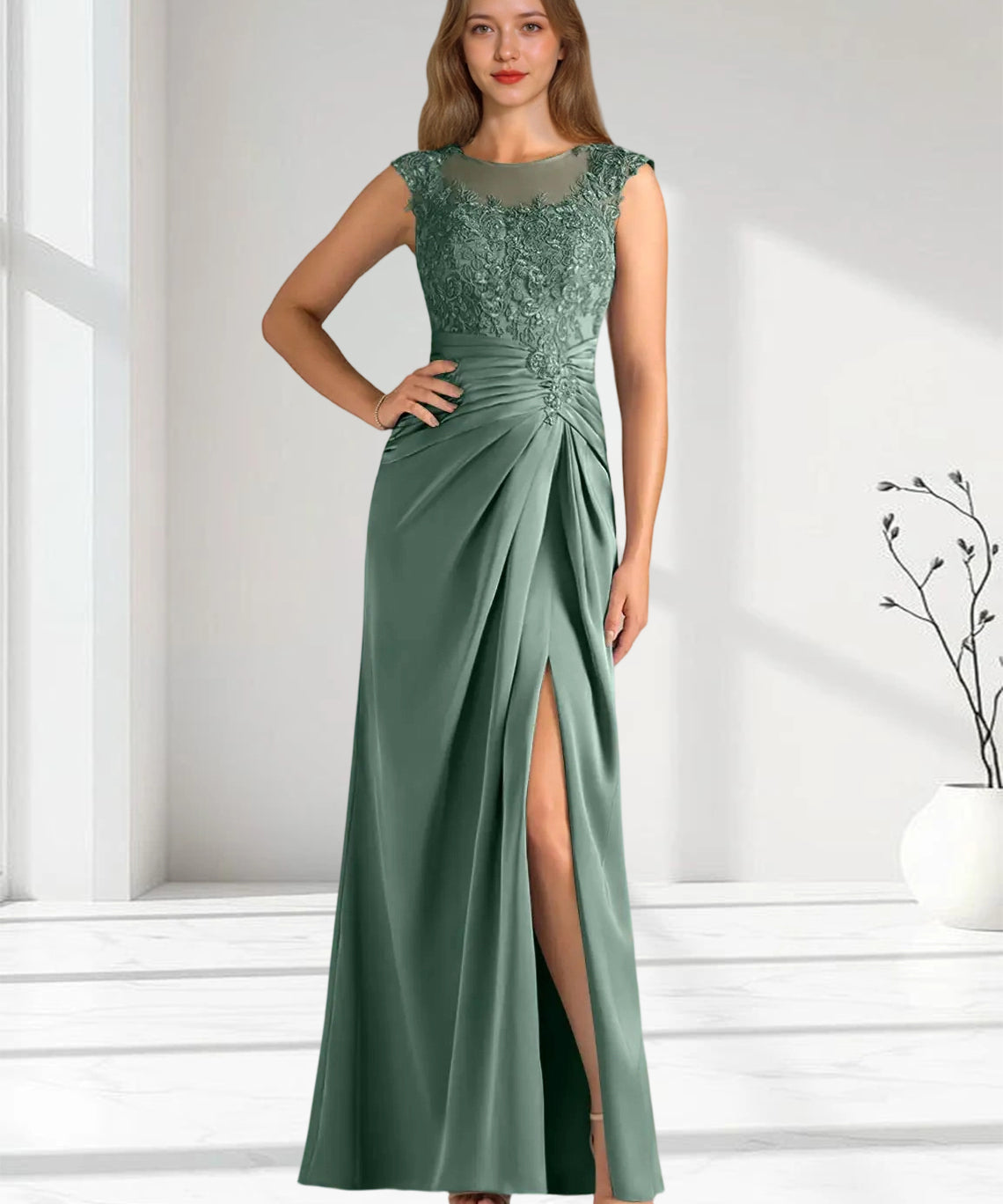Augday Santa Barbara Sheath Pleated Stretch Satin Dress