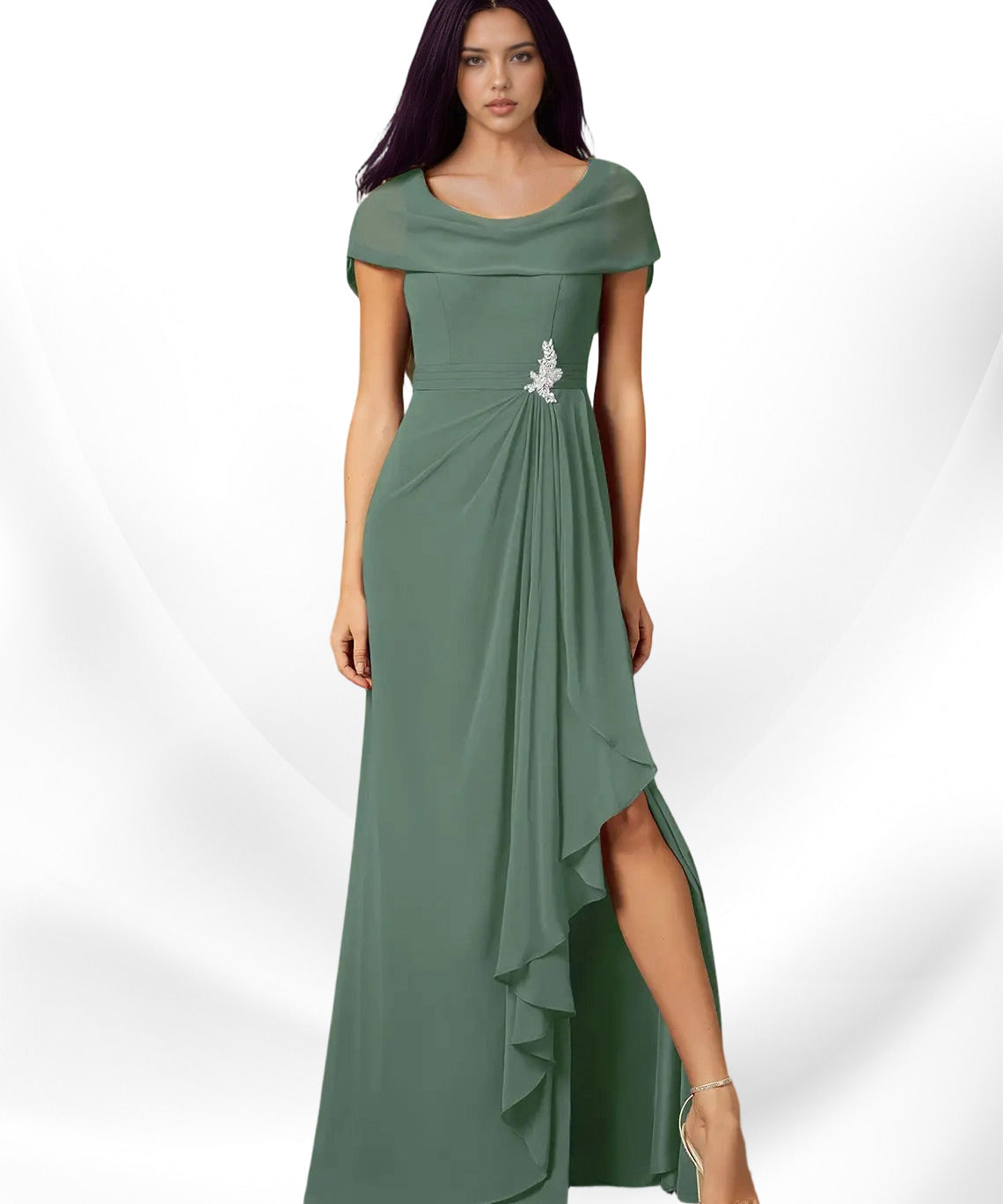 Augday Mary A-Line Side Slit Chiffon Dress