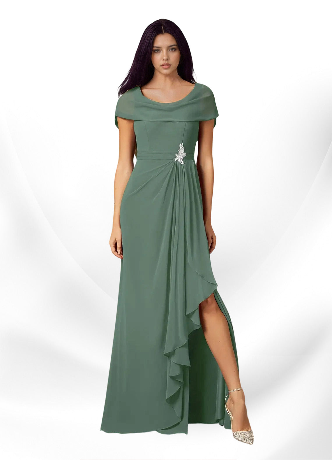 Augday Mary A-Line Side Slit Chiffon Dress