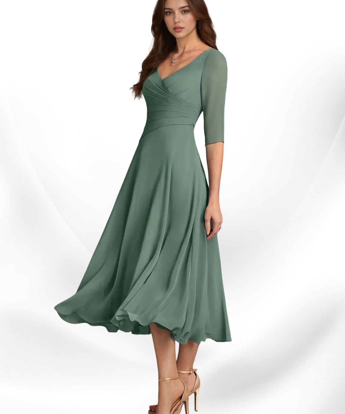 Augay Durant A-Line Pleated Chiffon Dress