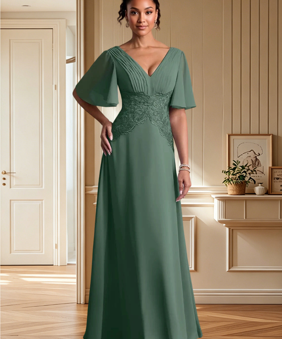 Augday Milliat A-Line Lace Chiffon Dress