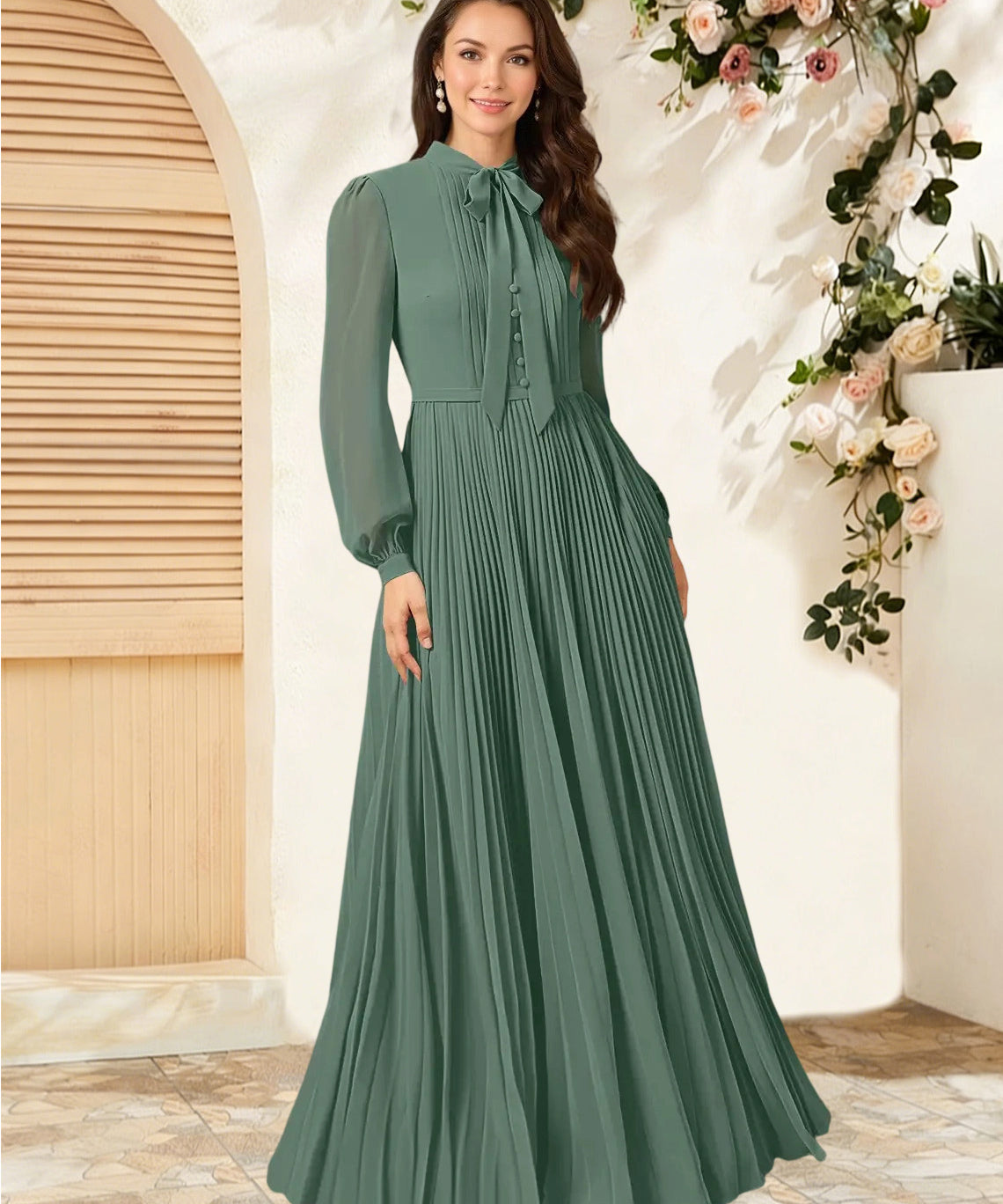 Augday Adellah A-Line Pleated Chiffon Dress