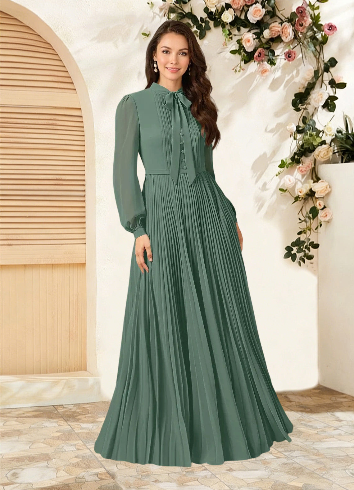 Augday Adellah A-Line Pleated Chiffon Dress