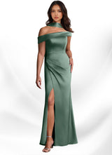 Augday Kamala Sheath One Shoulder Stretch Satin Dress