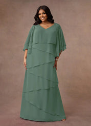 Augday OHara A-Line V-Neck Chiffon Dress Plus Size