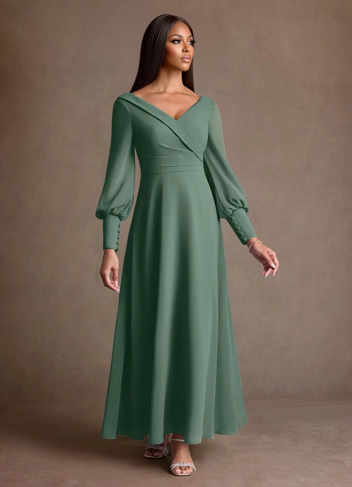 Augday Paterson A-Line Pleated Chiffon Dress