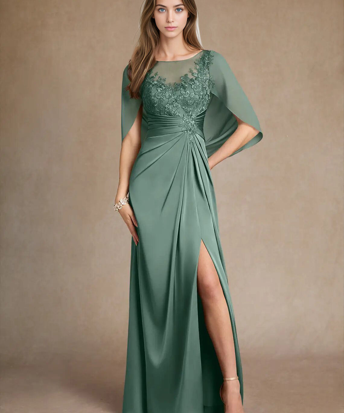 Augday Hera Mother of the Bride Dresses A-Line Lace Stretch Satin Dress