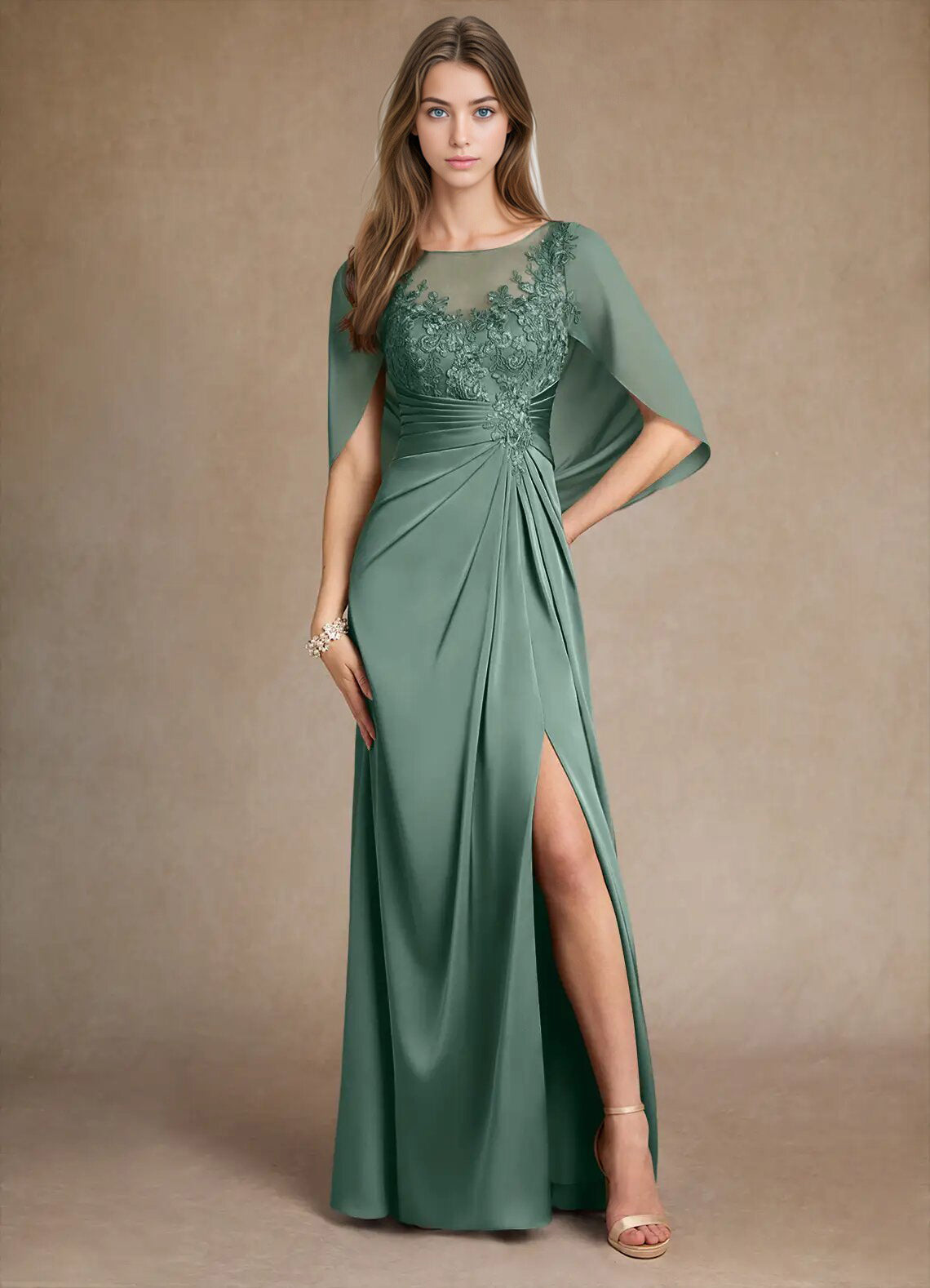 Augday Hera Mother of the Bride Dresses A-Line Lace Stretch Satin Dress