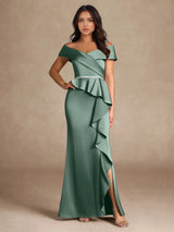 Augday Mermaid Off the Shoulder Stretch Satin Dress