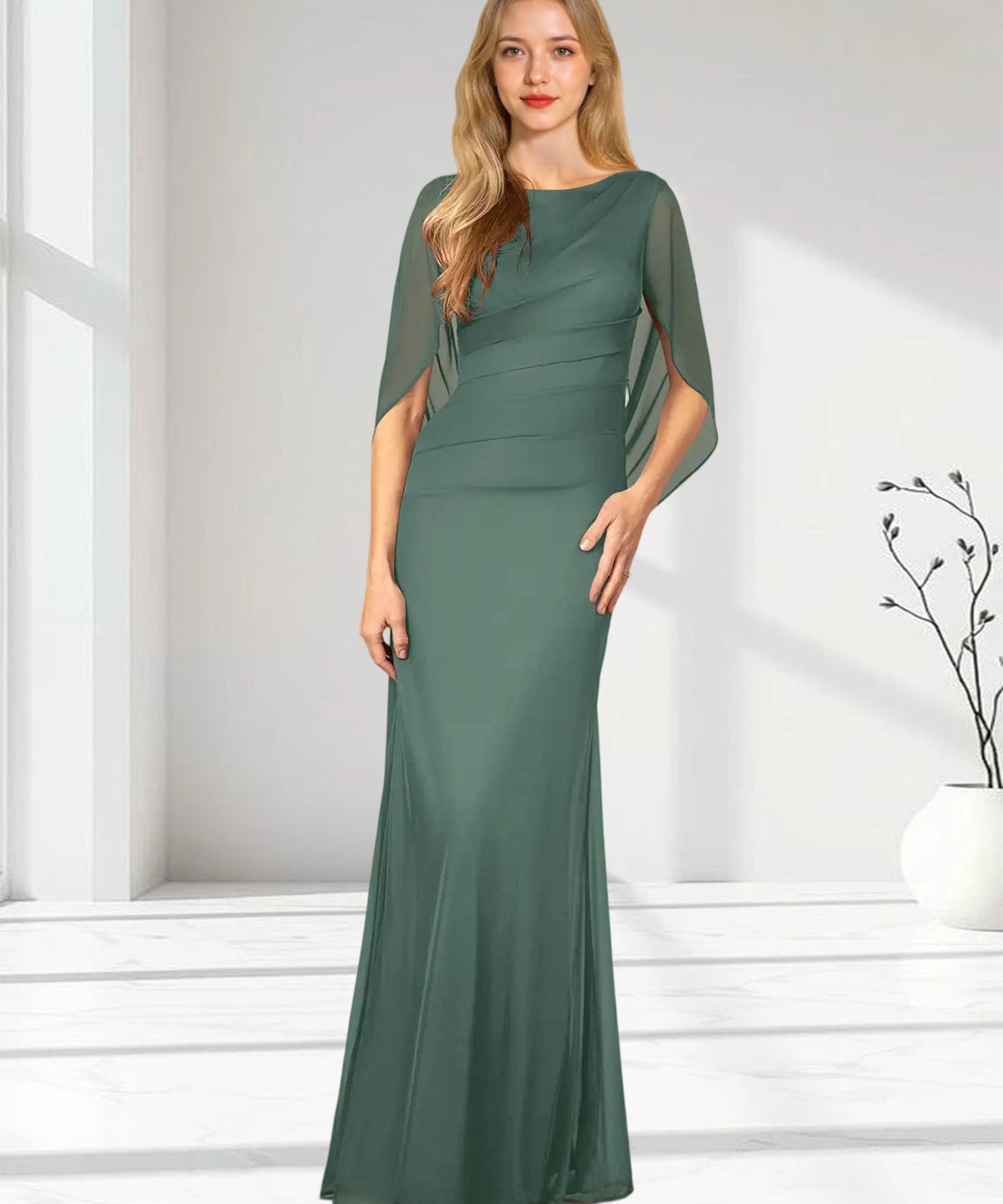 Augday Belladonna Mermaid Scoop Pleated Mesh Dress