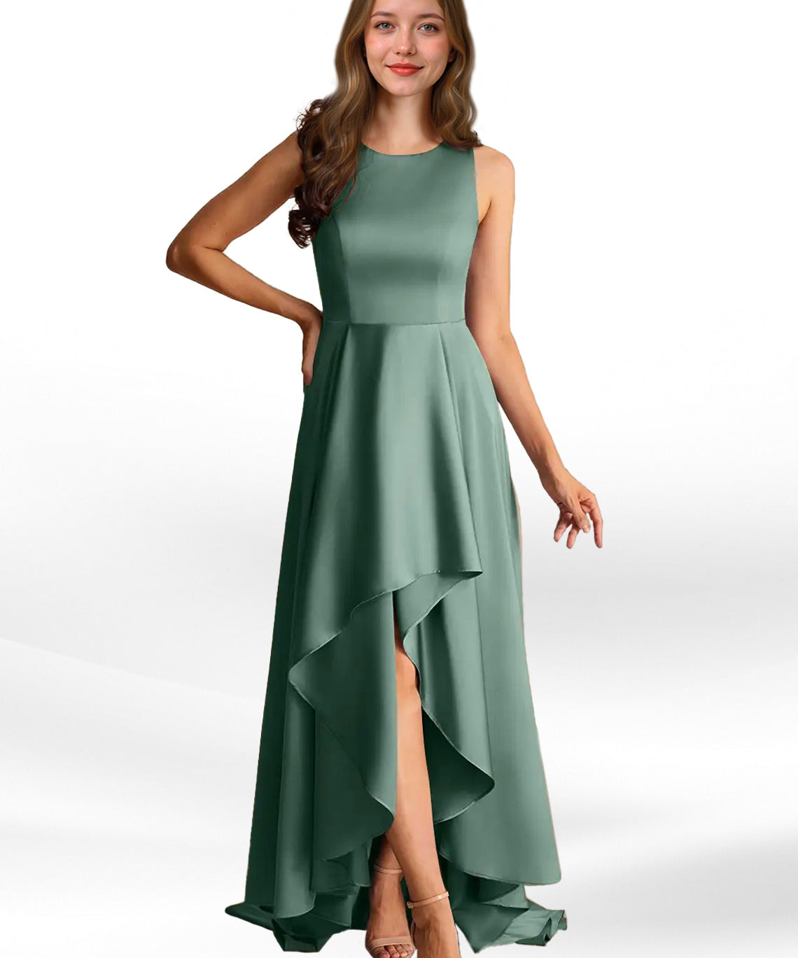 Augday Niles A-Line Trains Stretch Satin Dress