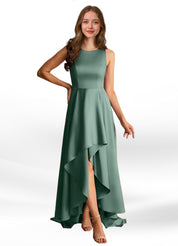 Augday Niles A-Line Trains Stretch Satin Dress