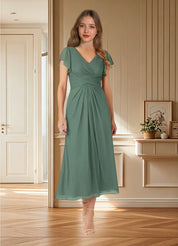 Augday Vera A-Line V-Neck Pleated Mesh Dress
