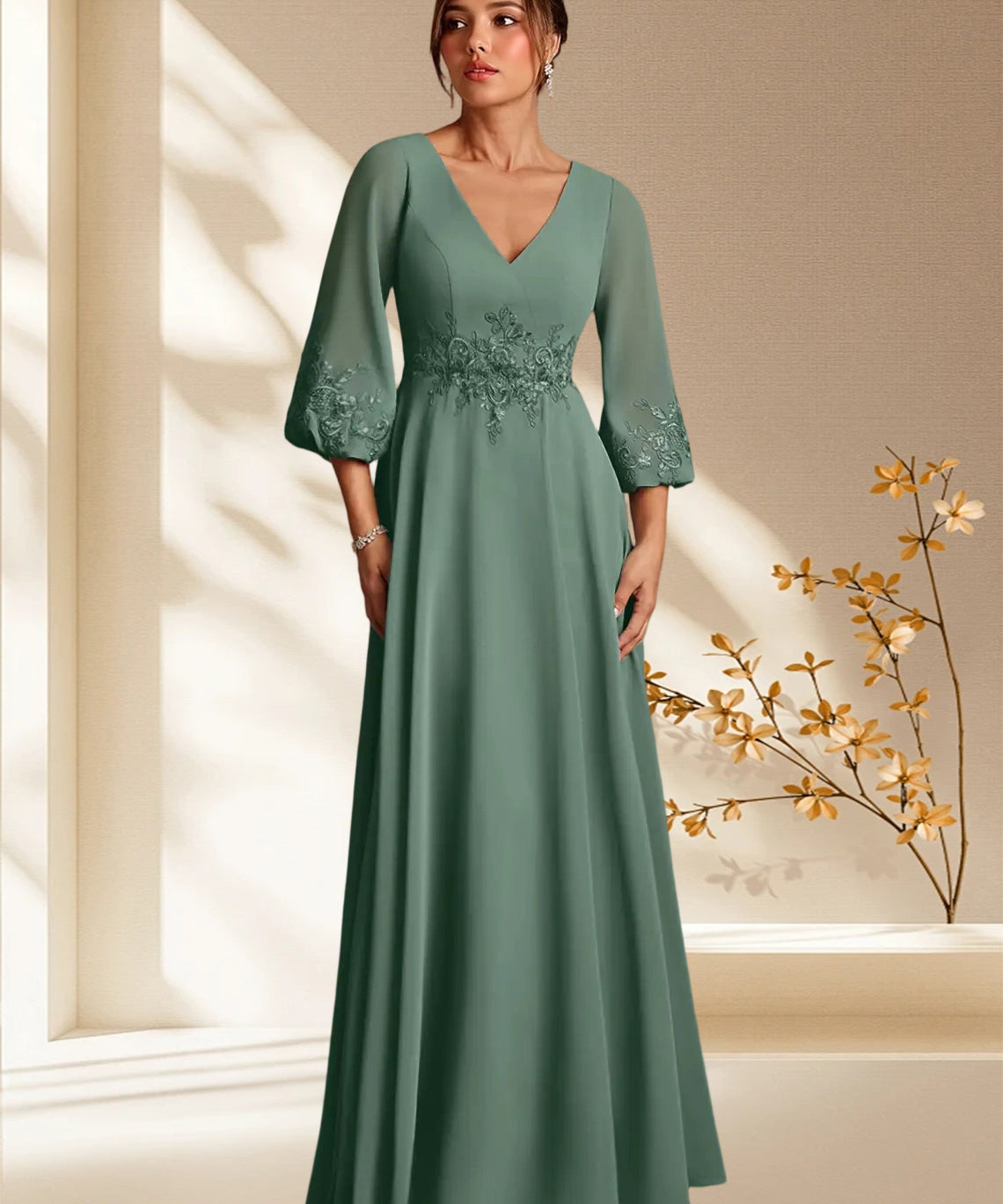 Augday Yorba A-Line Lace Chiffon Dress