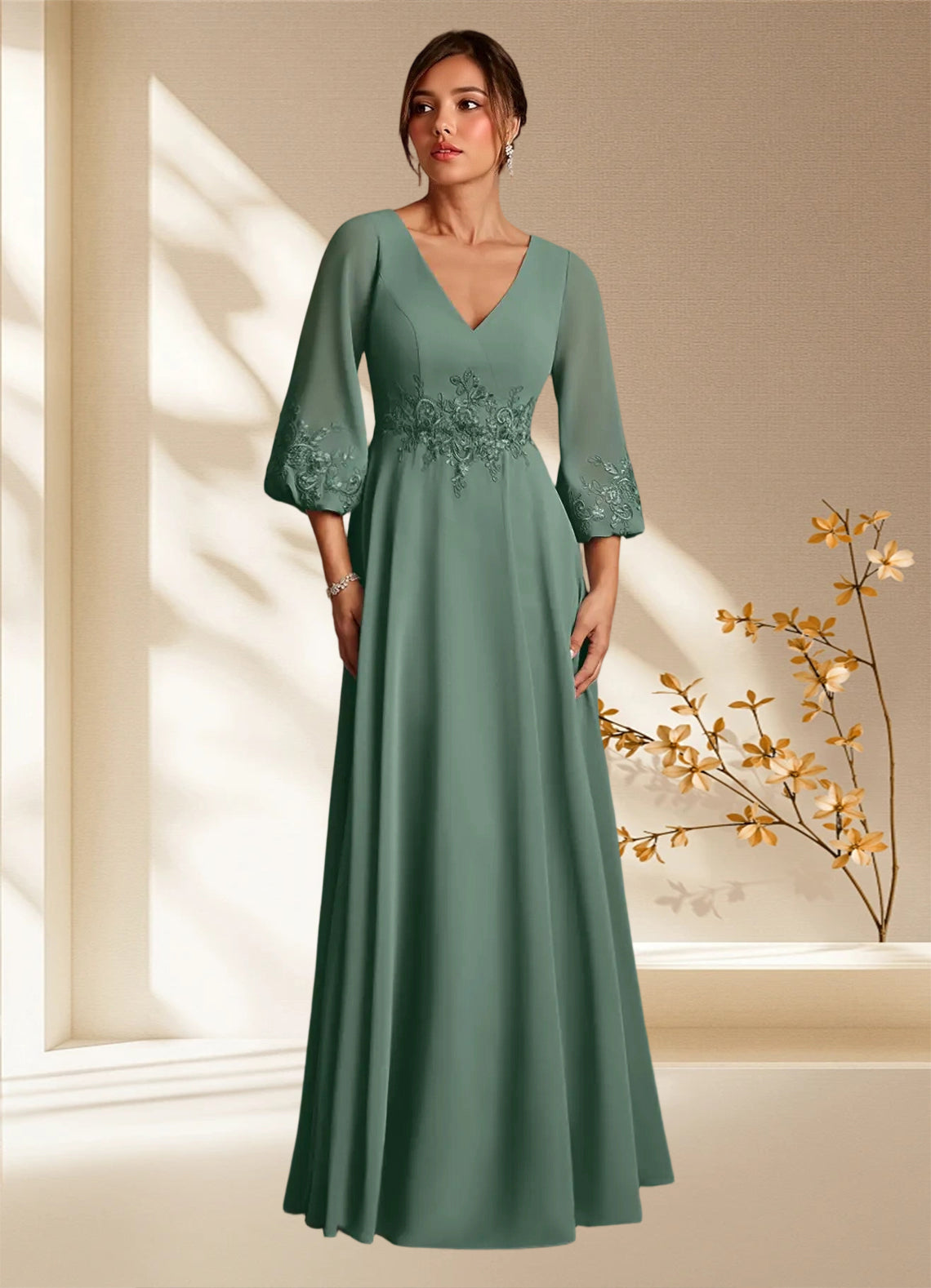 Augday Yorba A-Line Lace Chiffon Dress