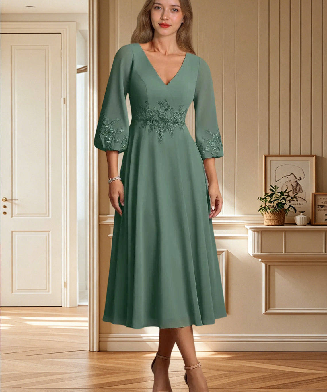 Augday Ana A-Line Lace Chiffon Dress