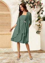 Augday Olivia A-Line Square Neckline Pleated Chiffon Dress