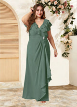 Augday Snapdragon A-Line V-Neck Ruched Chiffon Dress