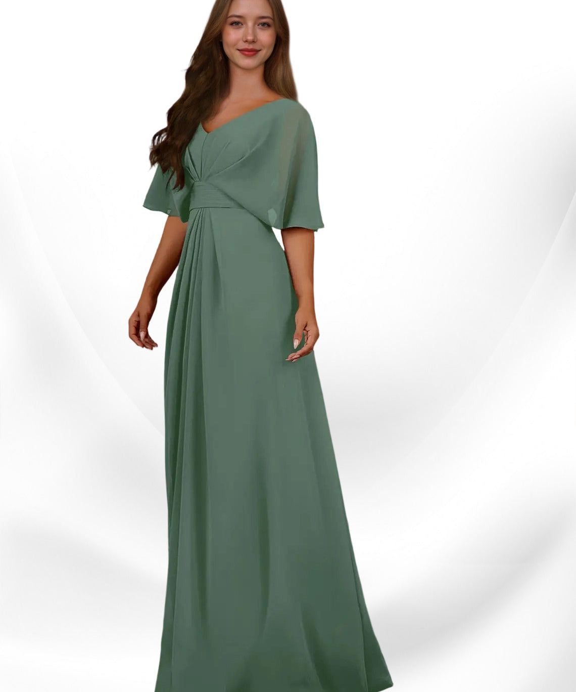 Augday Oksana A-Line V-Neck Pleated Chiffon Dress