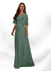 Augday Oksana A-Line V-Neck Pleated Chiffon Dress