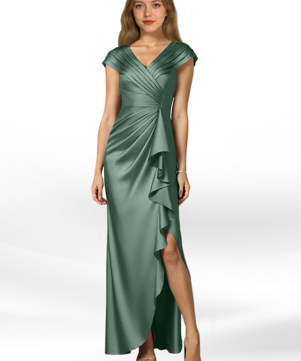 Augday Anderson A-Line Pleated Stretch Satin Dress