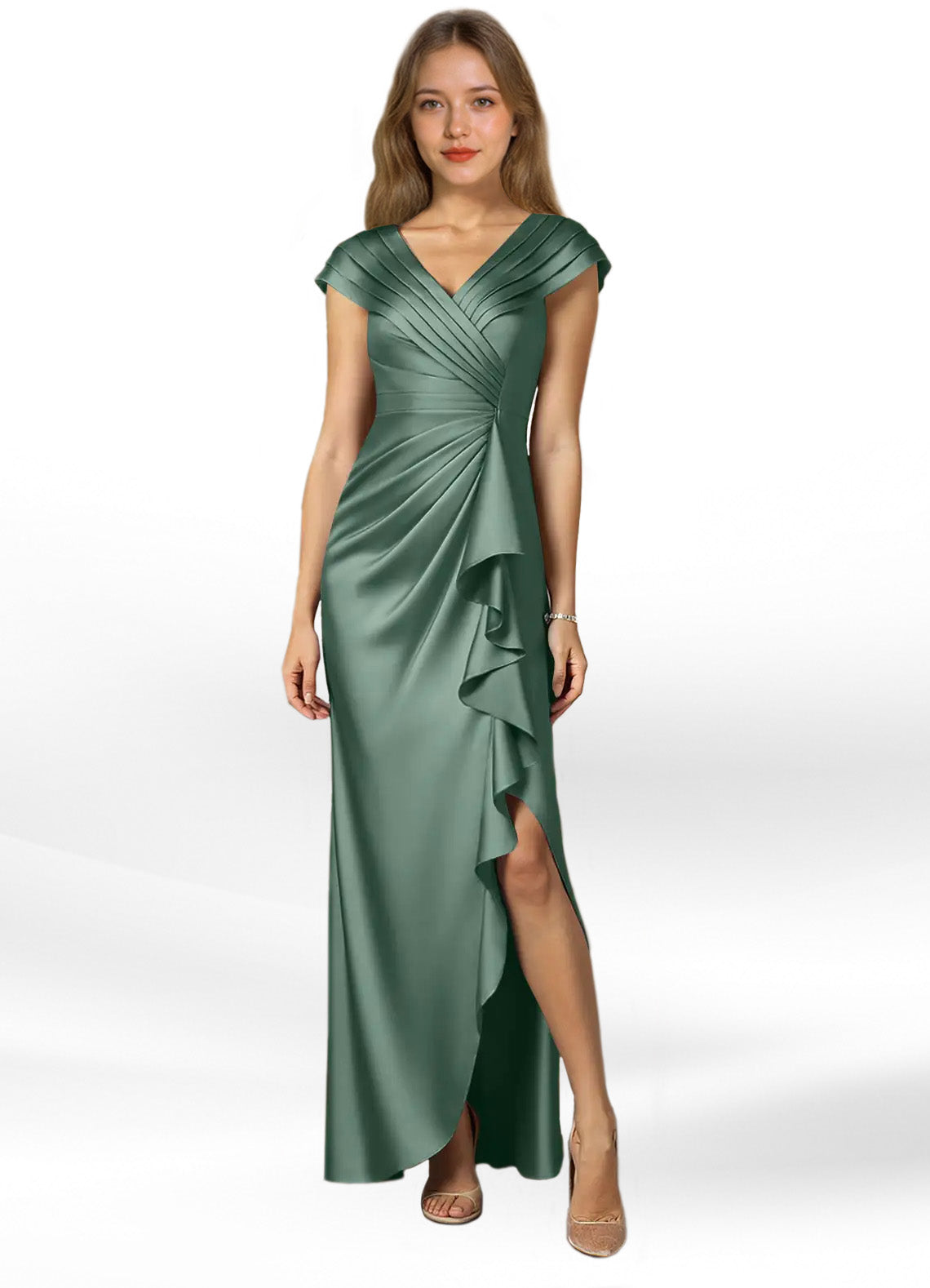 Augday Anderson A-Line Pleated Stretch Satin Dress