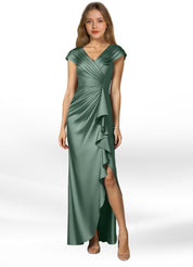 Augday Anderson A-Line Pleated Stretch Satin Dress