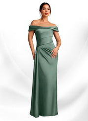 Augday Beah Sheath Off the Shoulder Stretch Satin Dress