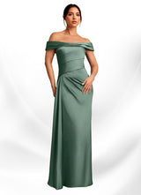 Augday Beah Sheath Off the Shoulder Stretch Satin Dress