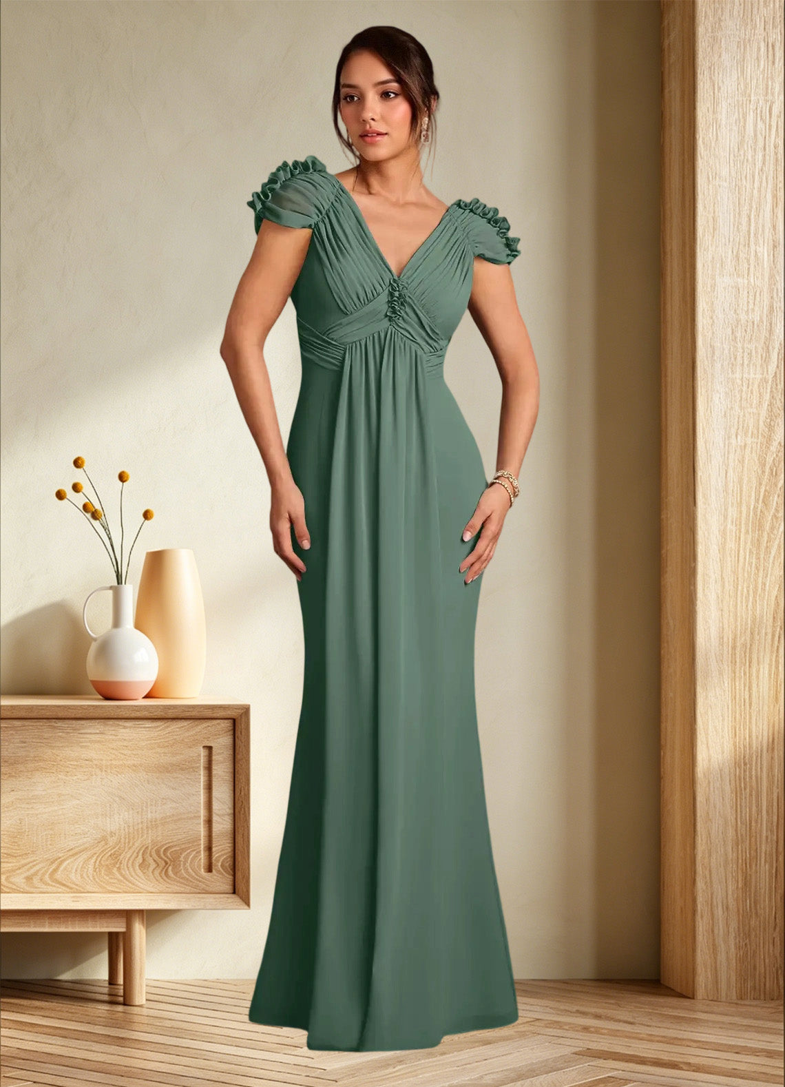 Augday Louella Pleated Chiffon Dress