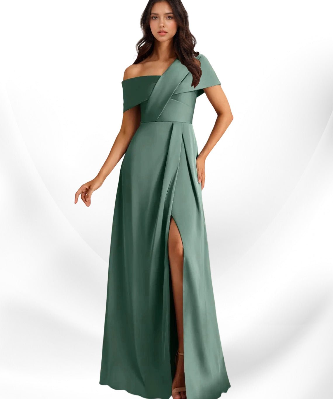 Augday Milton A-Line Pleated Stretch Satin Dress