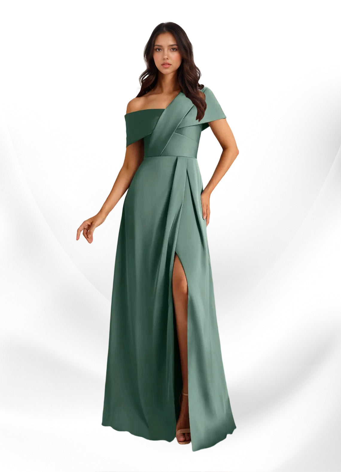 Augday Milton A-Line Pleated Stretch Satin Dress