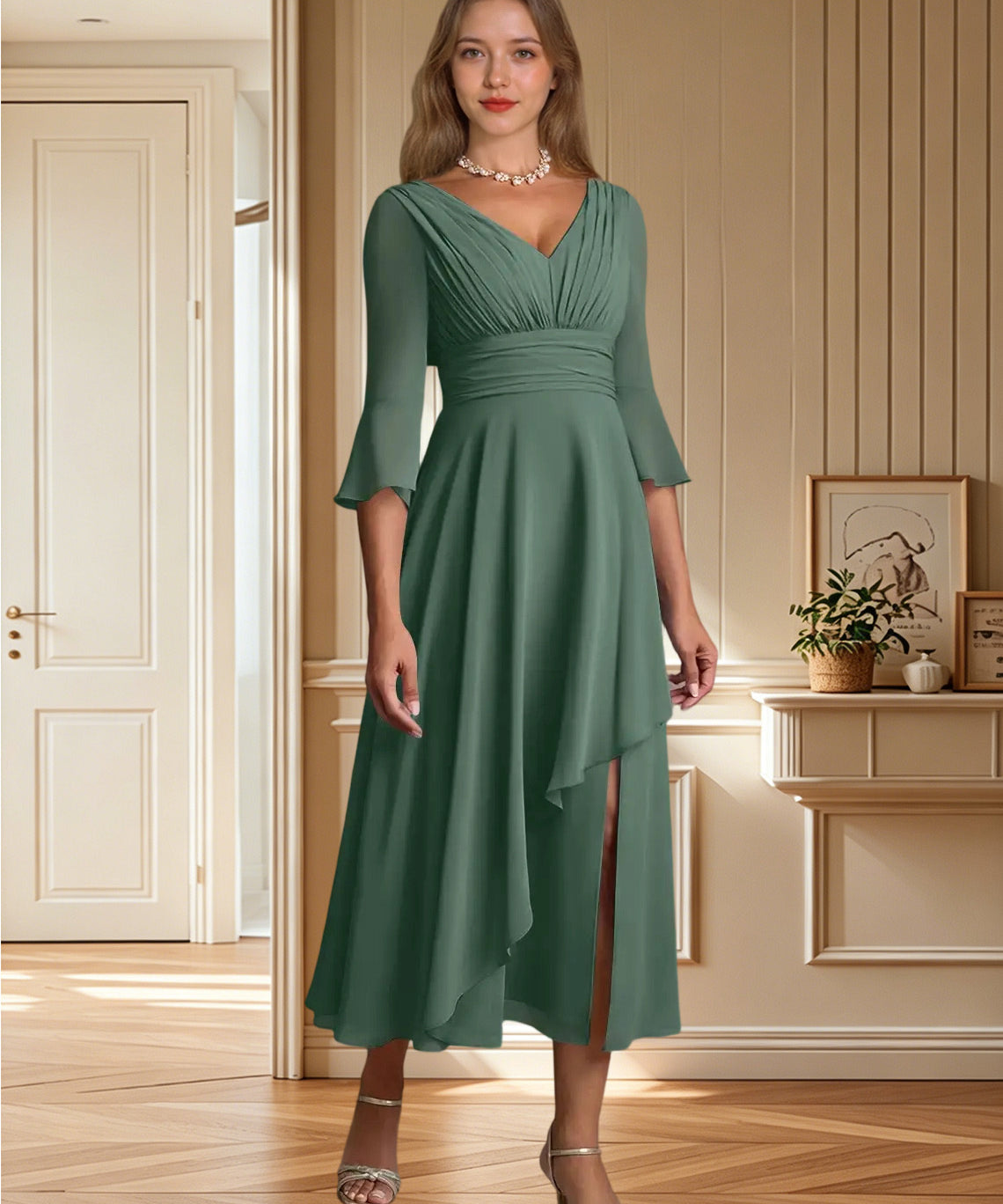 Augday Aerynne A-Line Pleated Chiffon Dress