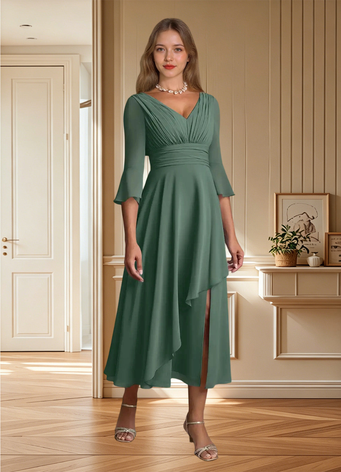 Augday Aerynne A-Line Pleated Chiffon Dress