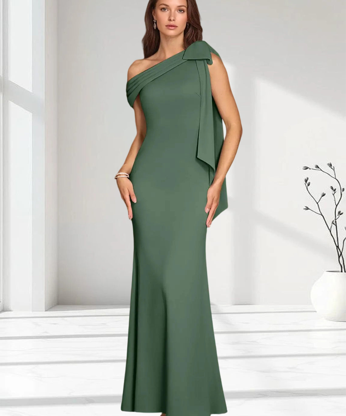 Augday Myers Mermaid Pleated Stretch Crepe Dress