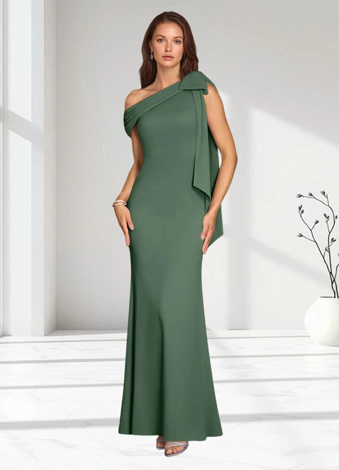 Augday Myers Mermaid Pleated Stretch Crepe Dress