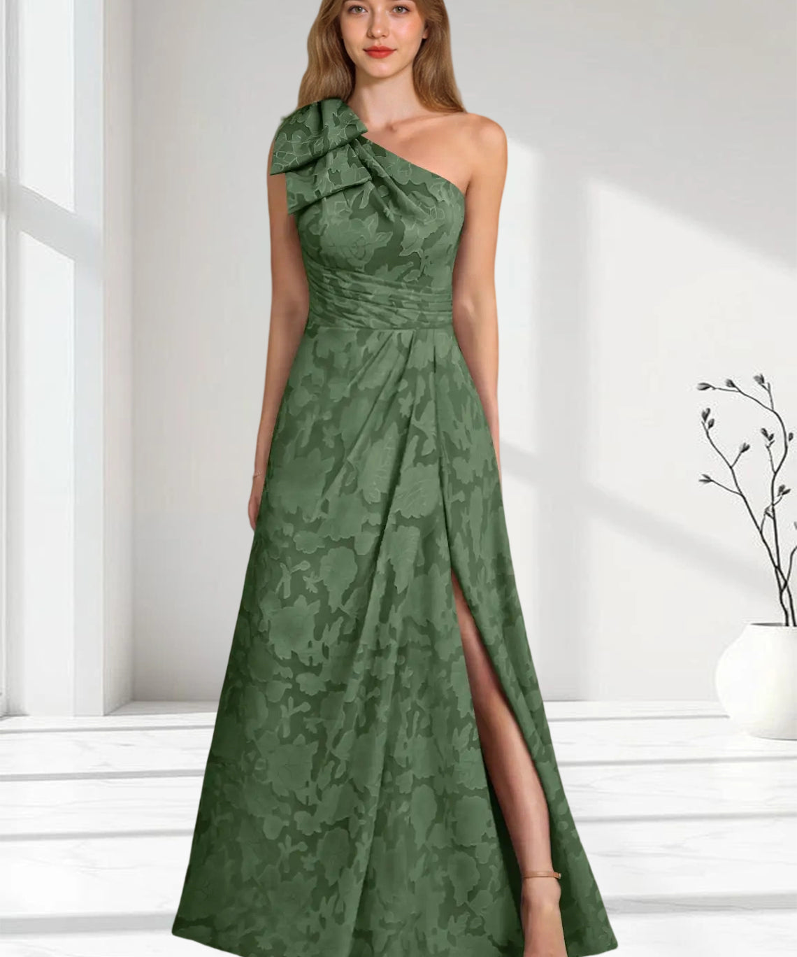 Augday Easton Ball-Gown One Shoulder Floral Burnout Dress