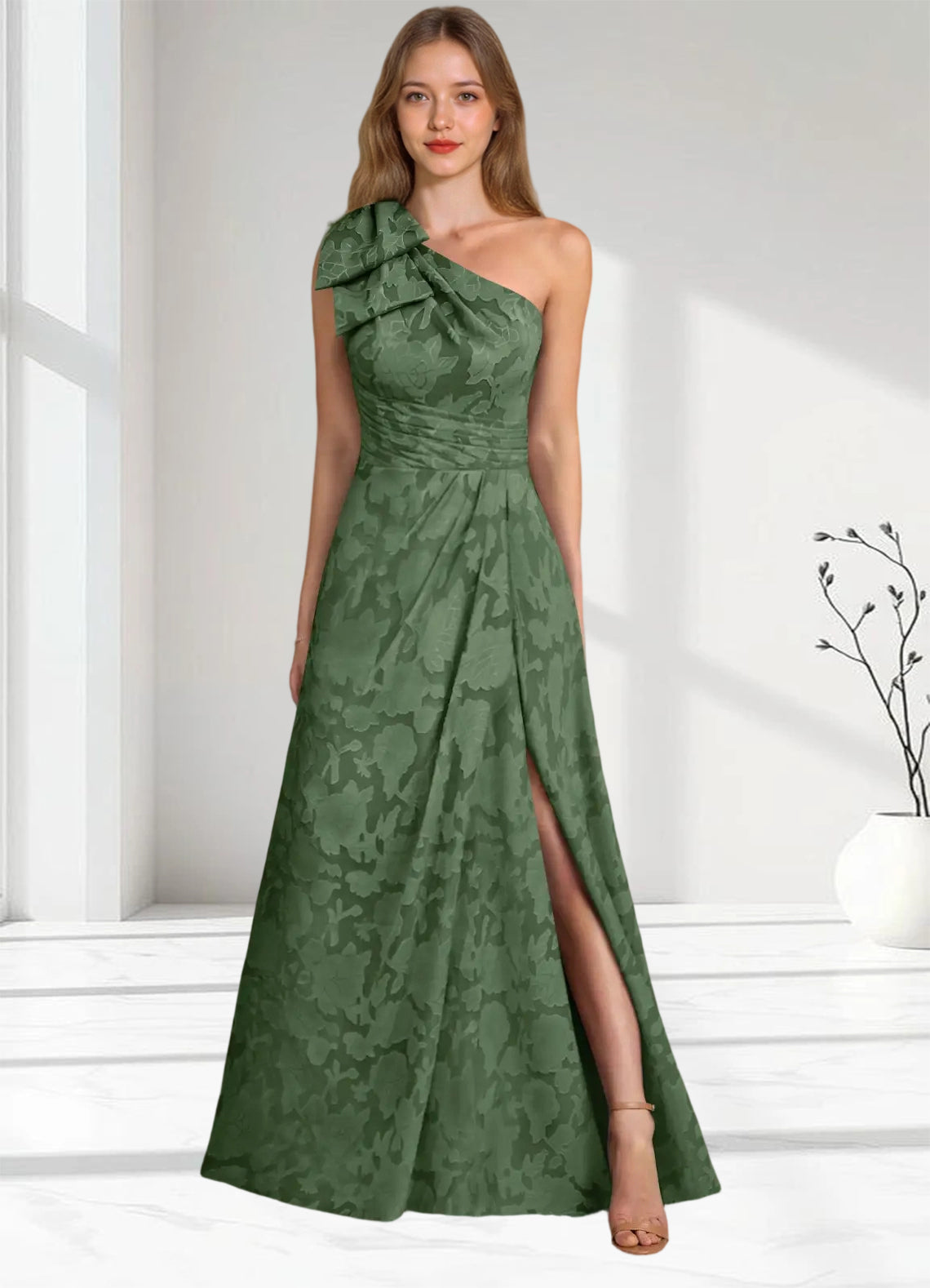 Augday Easton Ball-Gown One Shoulder Floral Burnout Dress