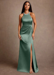 Augday Lawrence A-Line Pleated Stretch Satin Dress